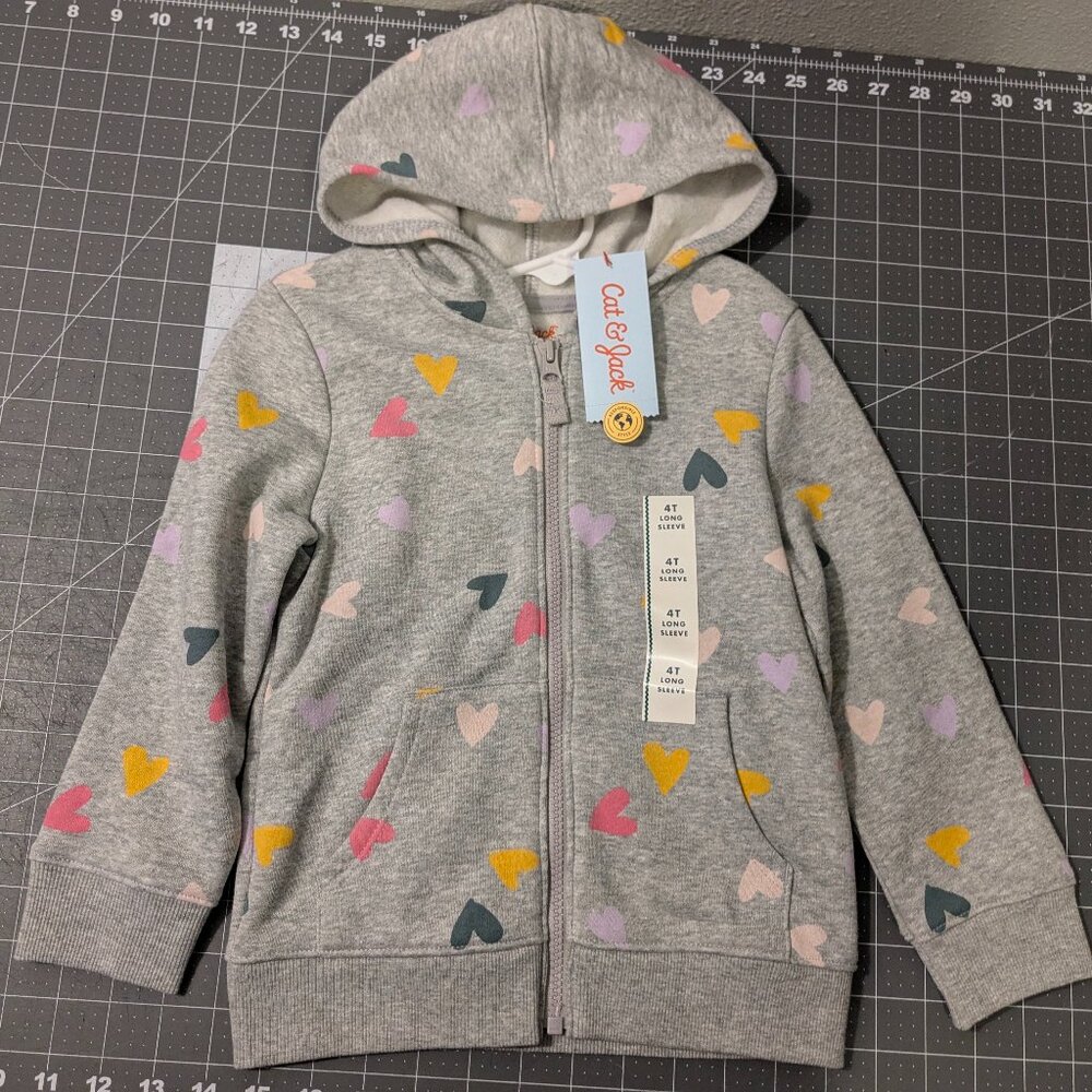 Cat & Jack Sweatshirt - New With Tags - 4T - Gray with hearts